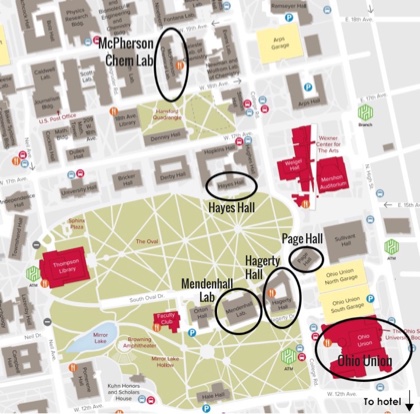 campus map overview with building circled
