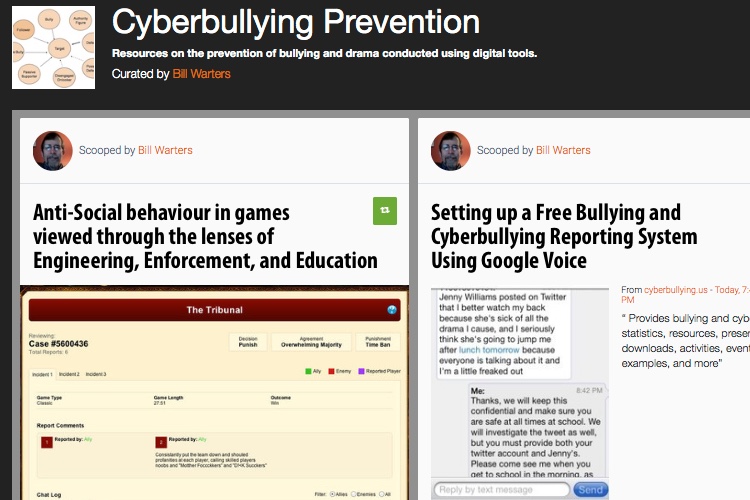 Screenshot of Scoopit collection on Cyberbullying Prevention.